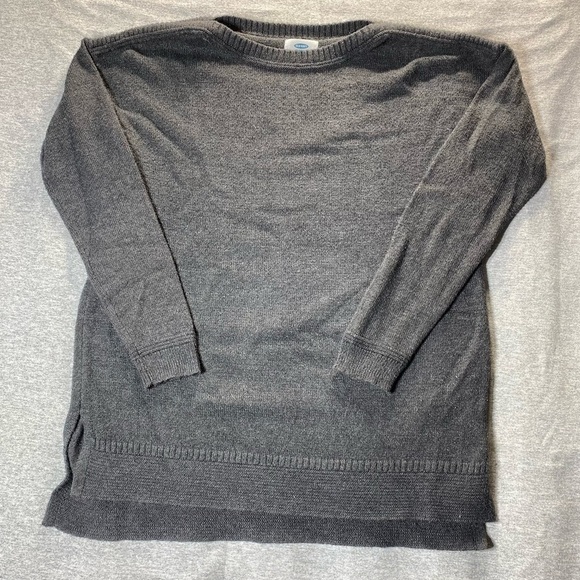 Old Navy Women's Small Long Dark Gray Sweater Cotton Blend Round Neck Oversized - Picture 10 of 15